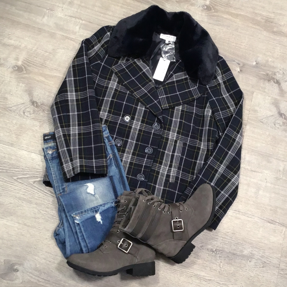 CURRENT AIR Anthro Plaid Double Breasted Coat - Picture 1 of 12